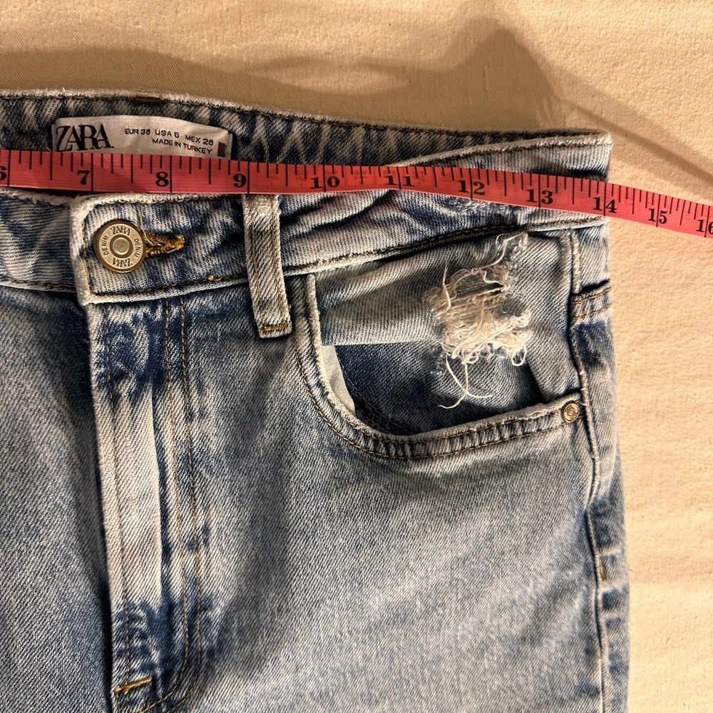 Zara Distressed Denim Split Flare Jeans US Sz 6 Grunge Preppy Eclectic Grandpa - Picture 11 of 13